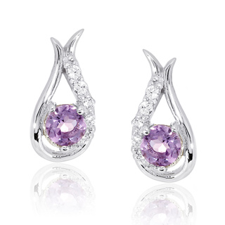 Beauty Jewelry ต่างหูเงินแท้ 92.5% ประดับพลอยแท้ Amethyst และเพชร CZ เคลือบทองคำขาว รุ่น ES1346-RR