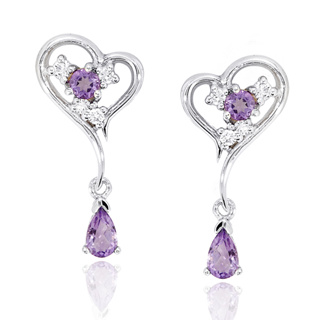 Beauty Jewelry ต่างหูเงินแท้ 92.5% ประดับพลอยแท้ Amethyst และเพชร CZ เคลือบทองคำขาว รุ่น ES1517-RR