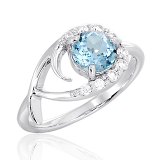 Beauty Jewelry แหวนเงินแท้ 92.5% ประดับพลอยแท้ Skyblue และเพชร CZ เคลือบทองคำขาว รุ่น RS1345-RR