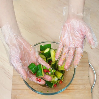 ถุงมือพลาสติก 100 ชิ้น แบบใช้แล้วทิ้ง ถุงมืออเนกประสงค์ ถุงมือใช้แล้วทิ้ง ถุงมือทำอาหาร