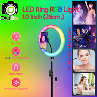 ราคาส่ง ** LED Ring Llight 10นิ้ว * RGB * ( MJ26 26ซม.) ไฟแต่งหน้า ถ่ายรีวิว Liveสด ปรับสีได้