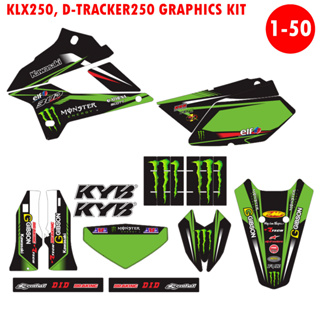 สติ๊กเกอร์ KLX250 D-TRACKER250 (50ลาย) สติ๊กเกอร์คมชัดกาวอย่างดี สั่งทำ 1-3 วัน ใส่เบอร์ได้