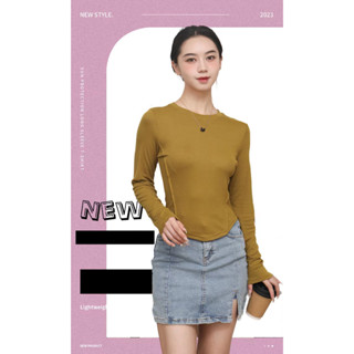 ใหม่ เสื้อแขนยาว คอกลม สีพื้น เนื้ิอผ้านิ่ม ใส่สยาย สไตส์เกาหลี