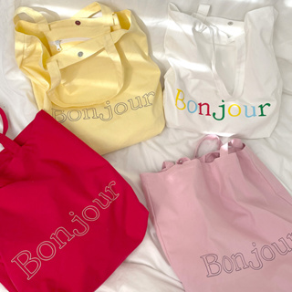 Bag Girl กระเป๋าผ้า กระเป๋าผ้าใบสี ถุงผ้าพิมพ์ลายตัวอักษร ฟรี🎁Free Gift