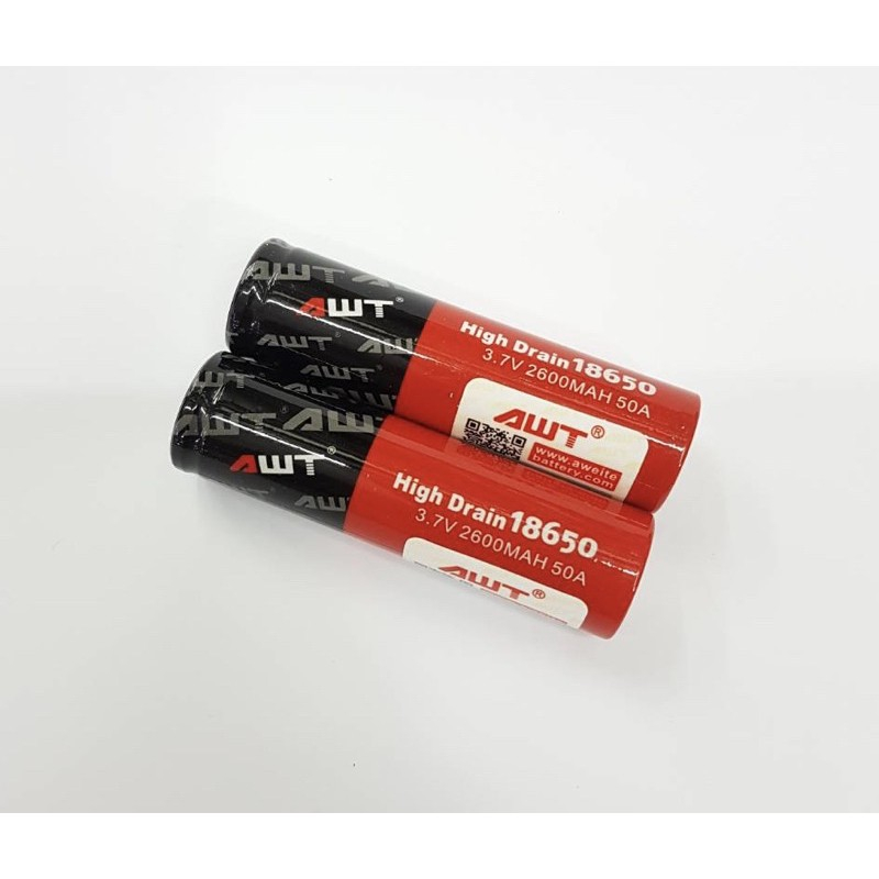 ถ่านชาร์จ-awt-18650-แดงดำ-2600-mah-50-a-2ก้อน-พร้อมส่ง