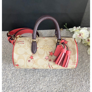 (ผ่อน0%) กระเป๋าถือ สะพายข้าง Coach Lacey Crossbody In Signature Canvas CK562 ทรงกระบอก 7 นิ้ว ลายดาว หัวใจ ลายซีสีครีม