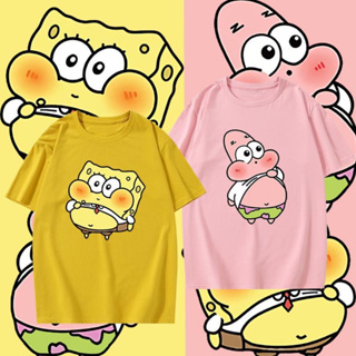 ฤดูร้อนใหม่ SpongeBob SquarePants Patrick Star ชุดคู่รักนักเรียนชายและหญิงแขนสั้นเสื้อยืดผ้าฝ้ายเสื้อ
