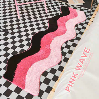 ส่งจากไทย💓 พรม Pink wave คลื่นชมพู พรมลายน่ารัก rug พรมน่ารัก พรมปูพื้น พรมเช็ดเท้า carpet พรมแต่งห้อง มินิมอล
