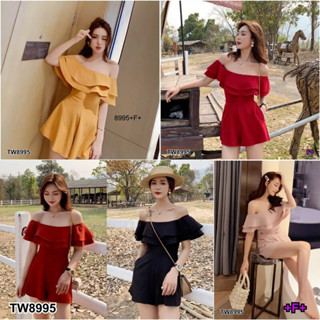 TW8995 Jumpsuit จั้มสูทปาดไหล่ระบาย