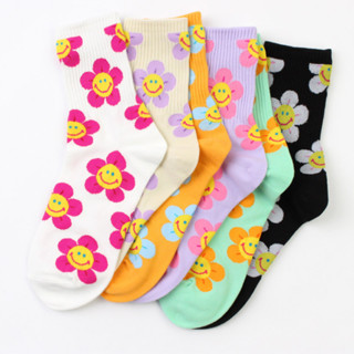 [พิมพ์โค้ด NOV15N ลด 15%] Chacha socks - ถุงเท้าข้อยาว colorful flower แบรนด์นำเข้าจากเกาหลี