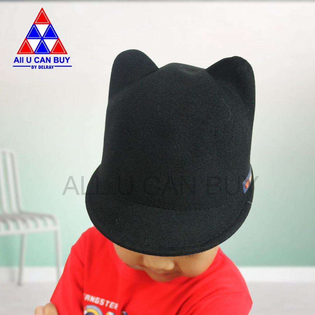 all-u-can-buy-หมวกเด็กมีหู-หมวกเด็กลาย-fashion-สีแดง-สีดำ