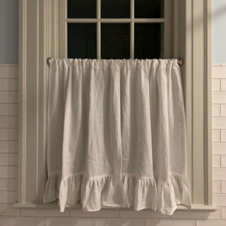 🍰🥤🍬 ผ้าม่านเคาท์เตอร์ผ้าฝ้ายสีขาวแบบย่นระบายล่าง ม่านสั้น ม่านครึ่งหน้าต่าง แบบสอดราง