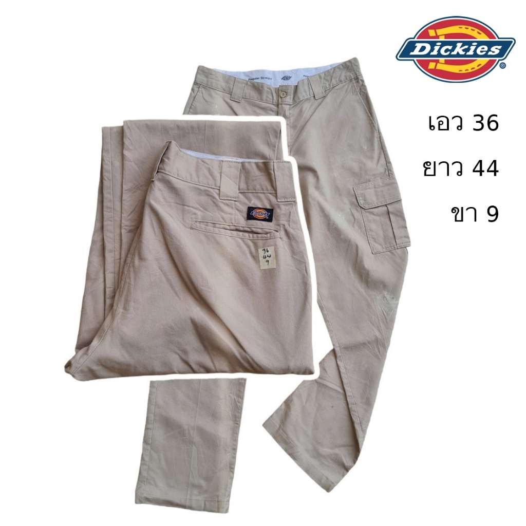 dickies-มือสอง-กางเกงขายาวคาร์โก้-กระเป๋าข้าง-size-36-สีครีม