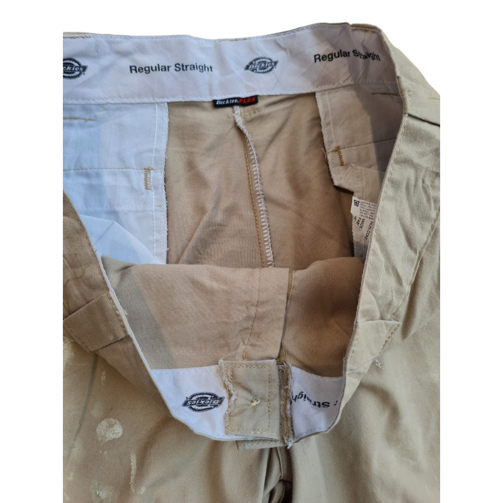 dickies-มือสอง-กางเกงขายาวคาร์โก้-กระเป๋าข้าง-size-36-สีครีม