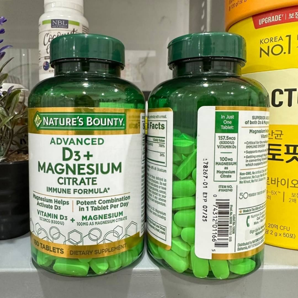 Nature's Bounty Advanced D3 + Magnesium Citrate Immune Formula, 180