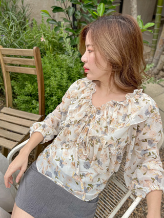 🇹🇭พร้อมส่งจากไทย🇹🇭 florence blouse เสื้อเบลาส์ ชีฟองแฟชั่นแขนยาวสไตล์เกาหลี