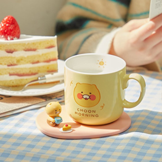 ( พร้อมส่ง ) Kakaofriends Choon Morning Figure Coaster &amp; Mug Set ชุดแก้วพร้อมจานรองแก้ว