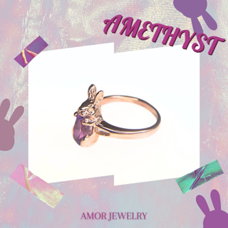 แหวนเงินแท้ 925 แหวนกระต่ายฝังพลอยอเมทิสต์(Amethyst) เม็ดใหญ่สีสวยฉ่ำน่ารักสุด