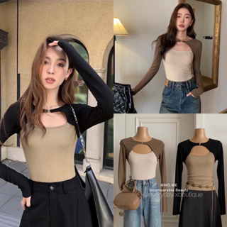 2tone top🤎🖤(390฿ฟรีส่ง) เสื้อแขนยาว ดีไซน์เก๋ เว้าอก ผ้าร่อง ดีเทลสีทูโทน ทรงสวยเข้ารูปพอดีตัว งานเนื้อผ้าดี wg.we