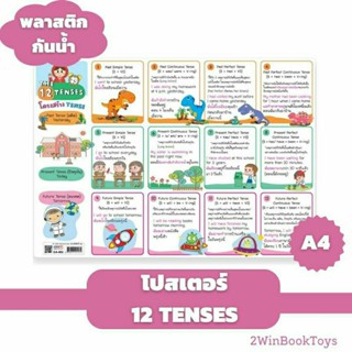 โปสเตอร์ความรู้ ขนาด A4 โครงสร้าง Tense 12 Tenses ขนาด A4 โปสเตอร์ แผ่นพลาสติก EA-493 2WinBookToys