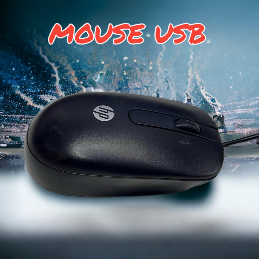 USB wired mouse in black with a classic three-button design