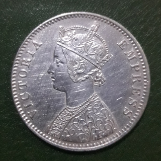 เหรียญ ONE RUPEE (INDIA) เนื้อเงิน VICTORIA EMPRESS ผ่านใช้สภาพดี พร้อมตลับ