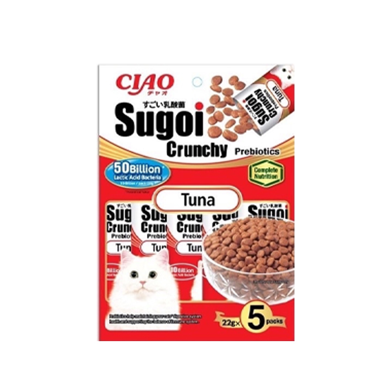 ใหม่-ciao-sugoi-crunchy-เชา-สุโก้ย-พรีไบโอติกส์-อาหารแมวเกรดซุปเปอร์พรีเมี่ยม-22gx5-ขนาด-110-g