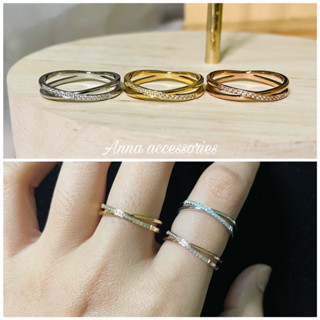 lovely ring stanless steel |แหวนดีเทลประดับเพชรงานสวยสแตนเลส ไม่ลอกไม่ดำ พร้อมส่งจากไทย🚩