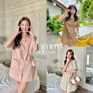 chuuchop_พร้อมส่ง(C8106)🎠⛲️🪞Tammy dress เดรสผ้าทวิส กระดุมกลาง มี 3 สี