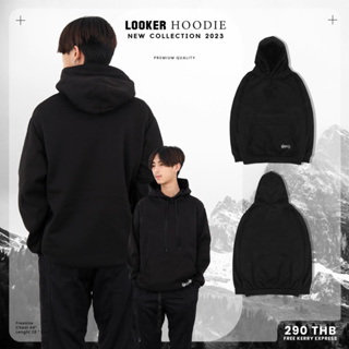 LOOKER-Hoodie Looker เสื้อฮู้ด(สีดำล้วน) แบบสวม ผ้าสำลีหนานุ่มสวมใส่สบาย  (9%Clothing)