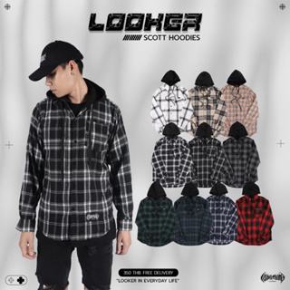 LOOKER-HOODIES SCOTT เสื้อเชิ้ตฮู้ดลายสก็อต(หมวกสีดำ) หนานุ่ม ทรงโอเวอร์ไซต์ (9% Clothing)