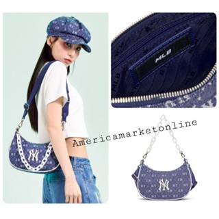 กระเป๋า MLB Dia MONOGRAM Jacquard Denimlike Strap Hobo Bag NEW YORK YANKEES