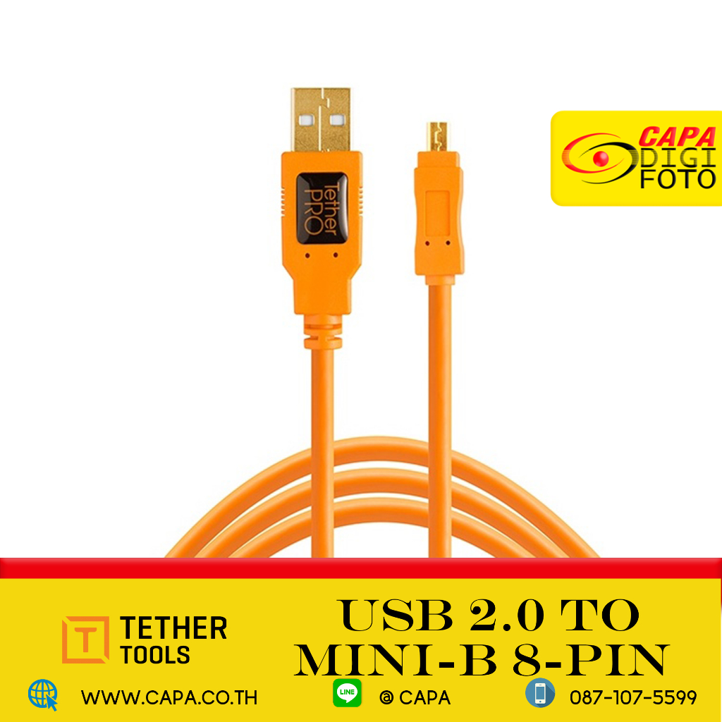 Tether Tools Tetherpro USB A To Mini-B 8-Pin 15Ft Orange Cable | Rockbrook Camera