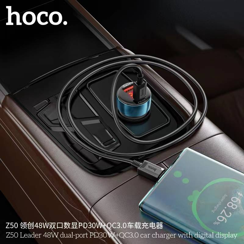 หัวชาร์จในรถยนต์-hoco-รุ่น-z50-car-charger-หัวชาร์จรถ-2-ช่อง-type-c-pd-30w-usb-qc-3-0