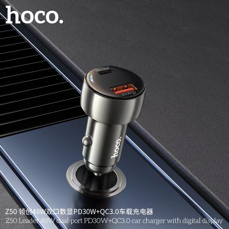 หัวชาร์จในรถยนต์-hoco-รุ่น-z50-car-charger-หัวชาร์จรถ-2-ช่อง-type-c-pd-30w-usb-qc-3-0