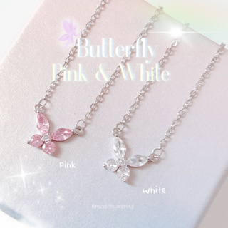 🌷 มาใหม่ 🧚‍♀️ พร้อมส่ง 🎀 Twin  Pink &amp; White (15) สร้อยคอ สร้อยคอผีเสื้อ คริสตัลสีชมพู เพชร สร้อยชุบเงินแท้92.5%