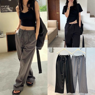 NEW• NANA PANTS 🩶🖤(490฿ฟรีส่ง) กางเกงขายาว ทรงสวย ดีเทลเชือกรูดเอว เก๋มากก ผ้าnylonเนื้อดี ไม่บาง งานพรีเมี่ยม thouse