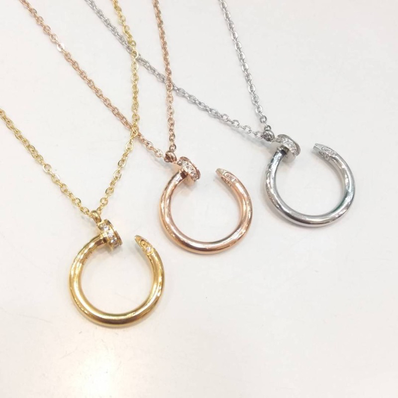 สร้อยคอตะปูประดับเพชร-necklace-stainless-steel-ไม่ลอกไม่ดำ-โดนน้ำโดนเหงื่อได้-ส่งจากไทย