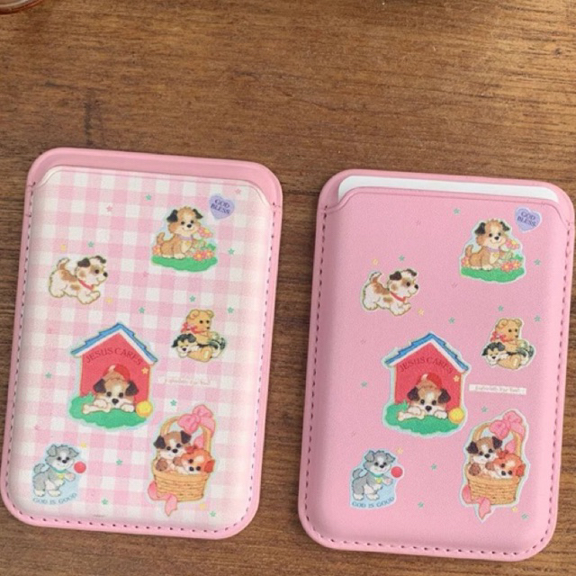 Pinky MagSafe pouch card holder ที่ใส่บัตรสีชมพูลสยอีโมจิติดหลัง