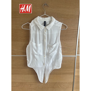 H&amp;M x cotton x EUR 32 แขนกุด ขาวสะอาด ผูกเอว อก 28-29 ยาว 17 Code: 1327(8)