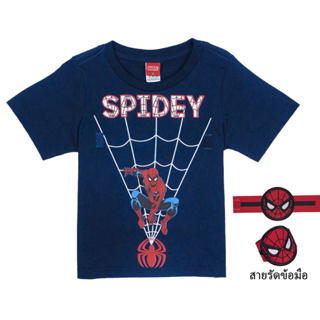Marvel Boy Spider-Man Shirt - เสื้อยืดเด็กมาร์เวลลายสไปเดอร์แมนมาพร้อมสายรัดข้อมือ สินค้าลิขสิทธ์แท้100% characters studio