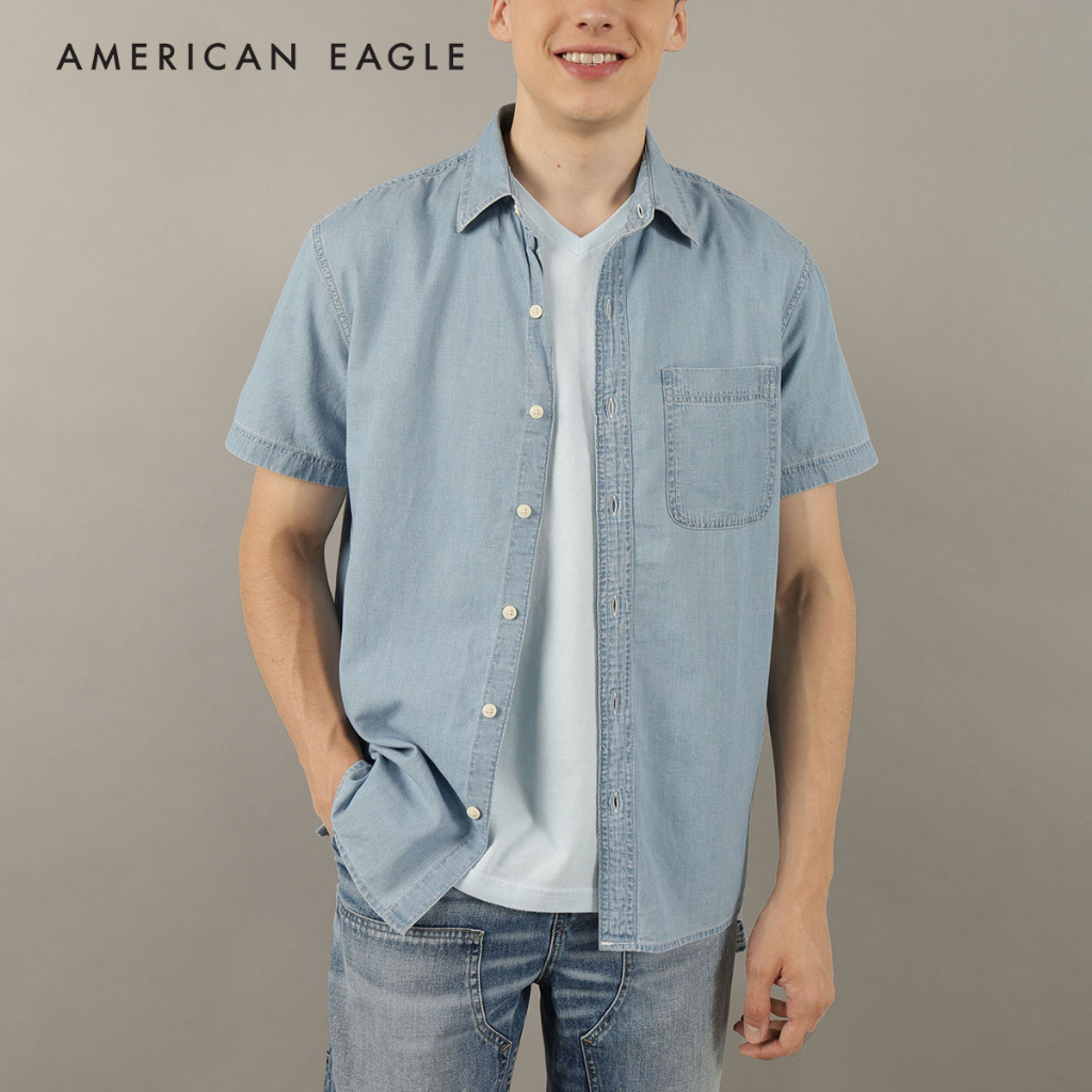 american-eagle-short-sleeve-denim-button-up-shirt-เสื้อเชิ้ต-ผู้ชาย-เดนิม-แขนสั้น-nmsh-015-2394-915