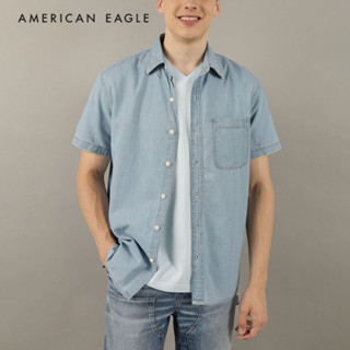 American Eagle Short Sleeve Denim Button-Up Shirt เสื้อเชิ้ต ผู้ชาย เดนิม แขนสั้น (NMSH 015-2394-915)