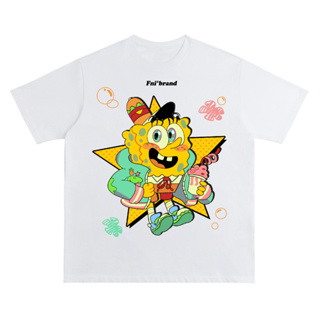 ฤดูร้อนสไตล์ต่างประเทศแขนสั้นเสื้อยืดผ้าฝ้ายพิมพ์ลายผู้ชายและผู้หญิงน่ารัก SpongeBob SquarePants ins