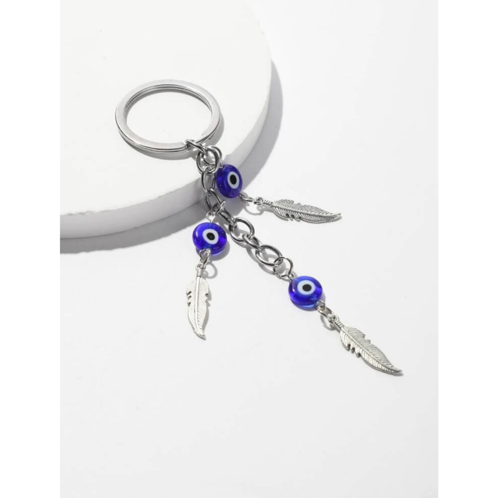 evil-eye-feather-keychain-พวงกุญเเจ-ขนนก-evil-eye-พลังงานดี-สายคล้องนำโชค-s18