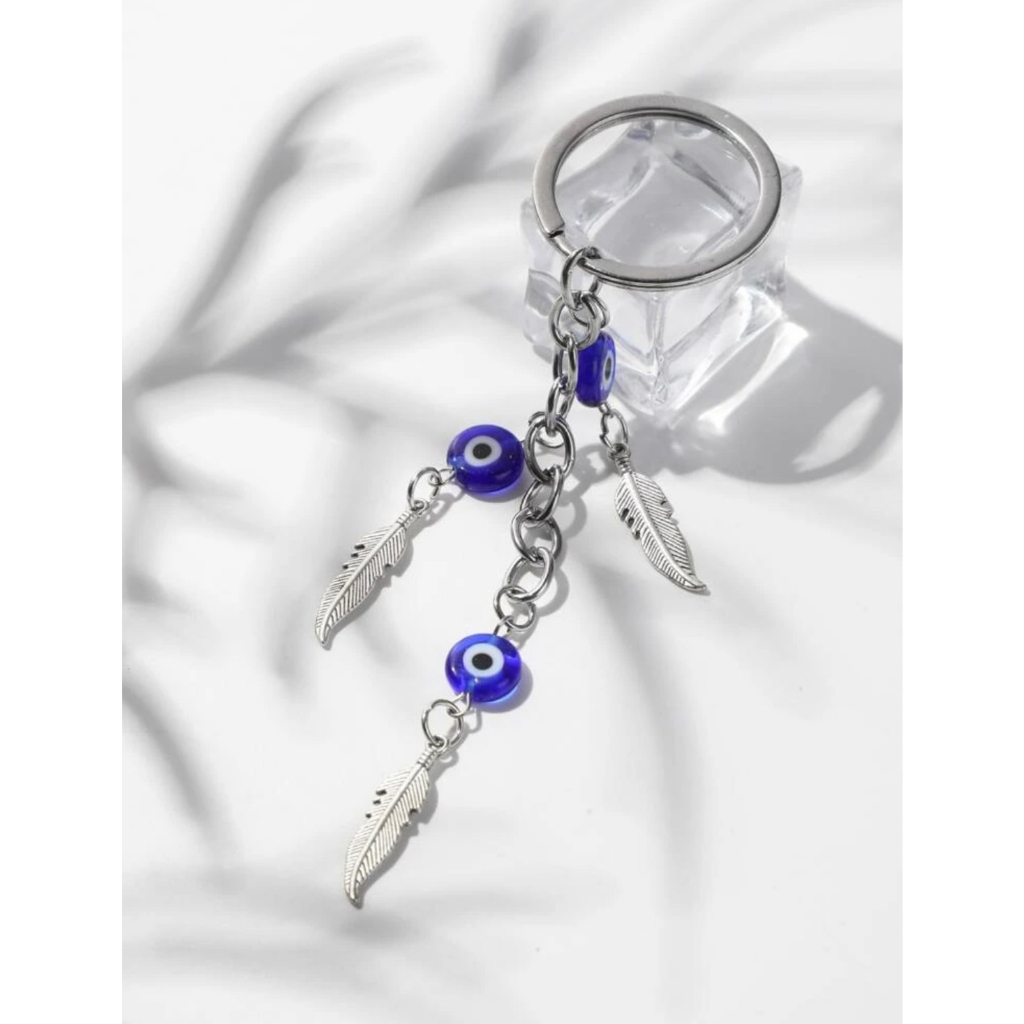 evil-eye-feather-keychain-พวงกุญเเจ-ขนนก-evil-eye-พลังงานดี-สายคล้องนำโชค-s18