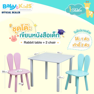 Idawin ชุดโต๊ะเขียนหนังสือเด็ก Rabbit table + 2 chair Size : W 60  x L 60  x H 55 Cm.