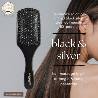 Genamaze salon pro limited black silver steel dot needle BS-paddle หวีแปรงชนิดด้ามไม้ซี่เหล็กหวีซอกซอนได้ลึกถึงหนังศรีษะ