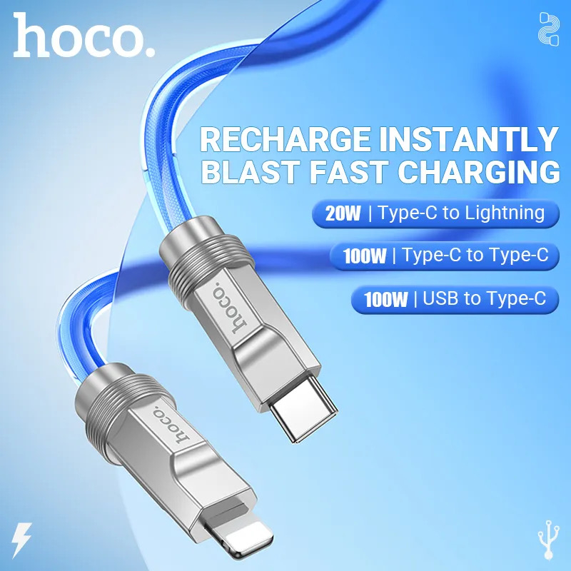 hoco-u113-สายชาร์จ-ดีไซน์โปร่งใส-ทนทานพิเศษ-ชาร์จเร็ว-100w-type-c-to-type-c-ios-tc-สายชาร์จเร็ว