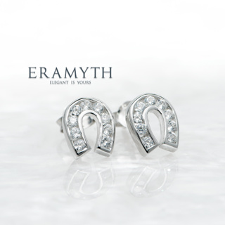 Eramyth jewelry: ต่างหู เงินแท้92.5 ปักก้าน ทรงเกือกม้า ฝังเพชรสวิสCZ รหัส SH-0169-R01(พร้อมส่งจ้า)